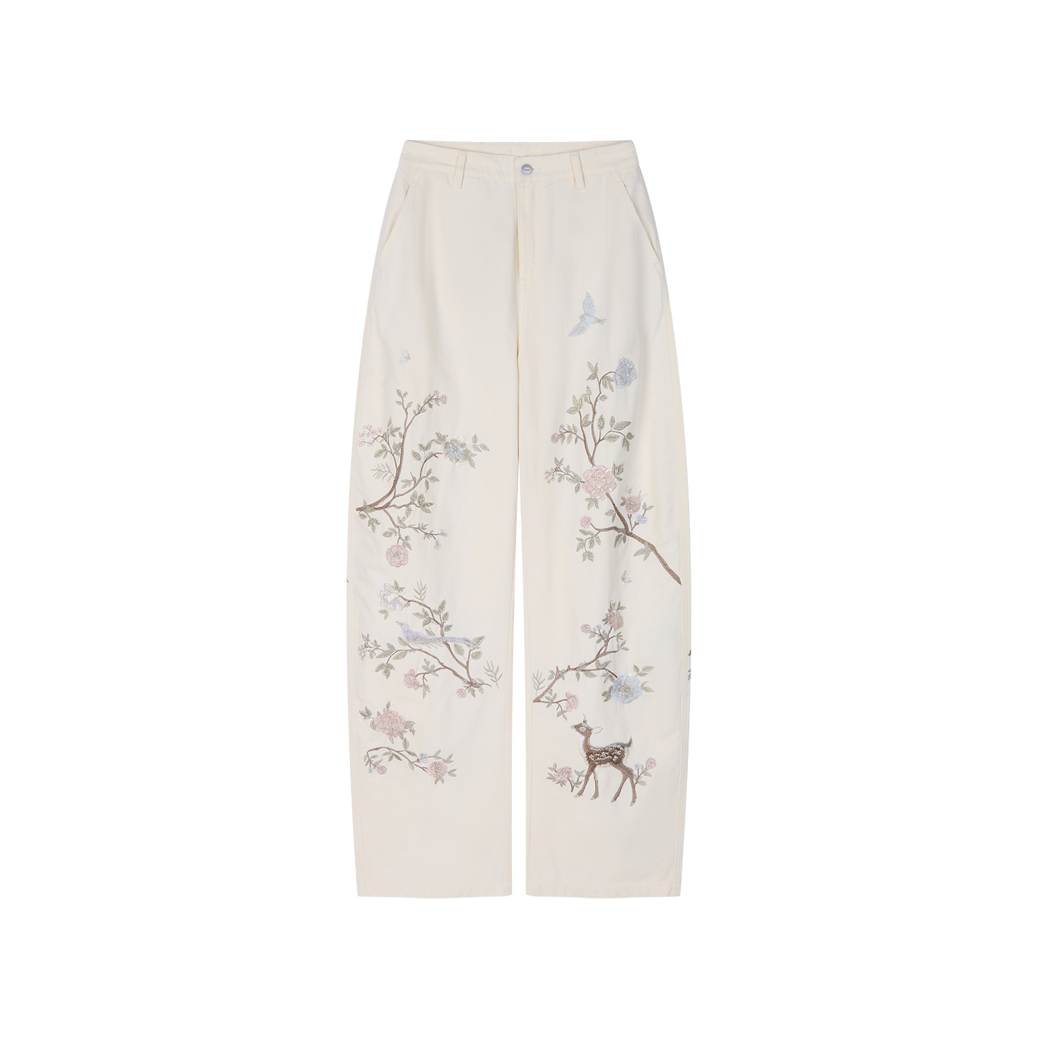 Beaded Floral Deer Washed Utility Jeans
