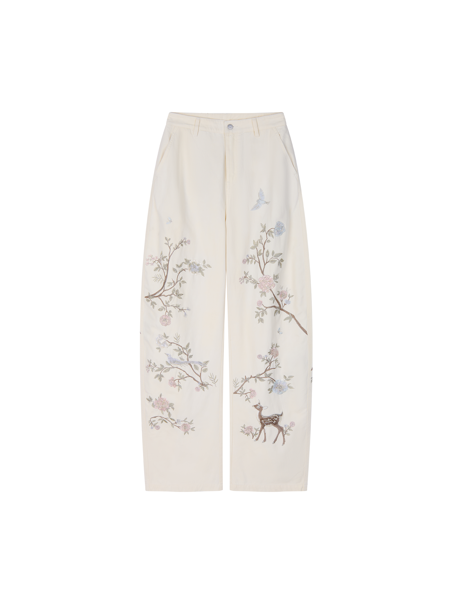 Beaded Floral Deer Washed Utility Jeans
