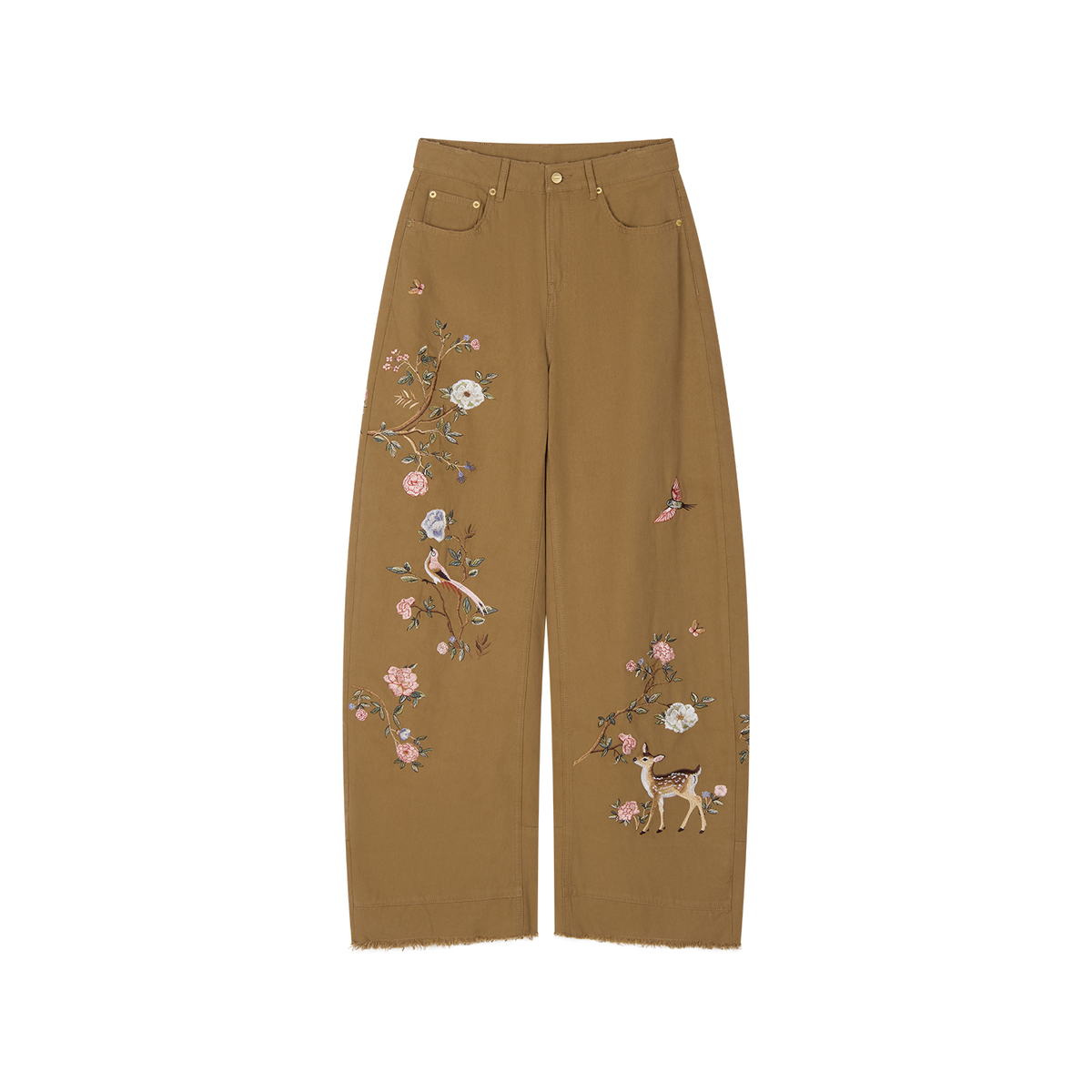 Beaded Floral Deer Embroidered Jeans