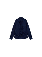 Indigo Ruffled Gathered Linen Shirt