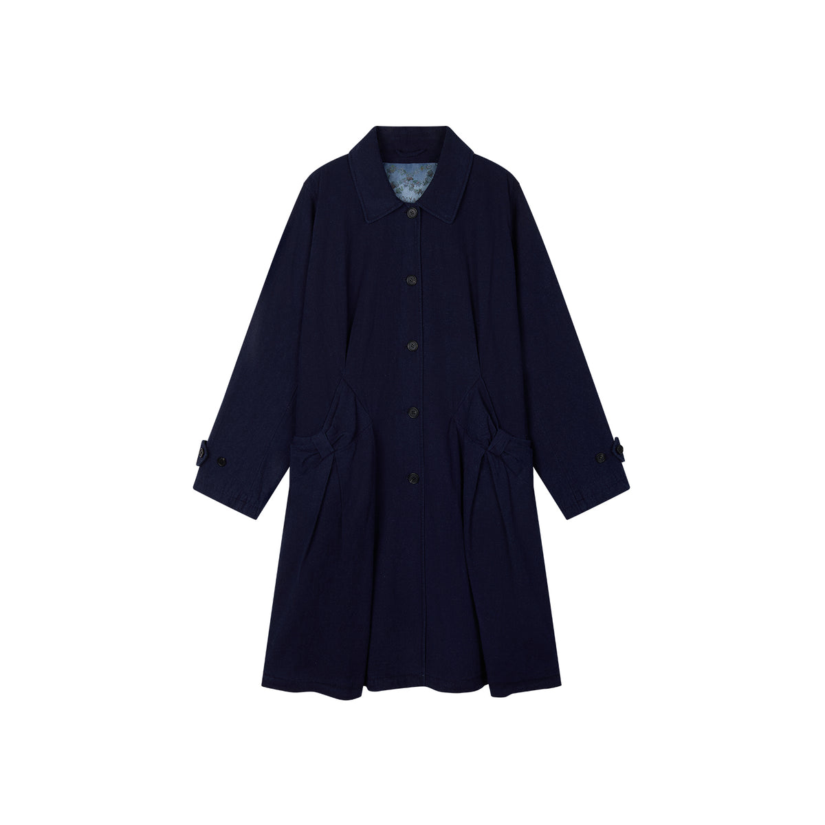 Handcrafted Indigo Bow Balmacaan Coat