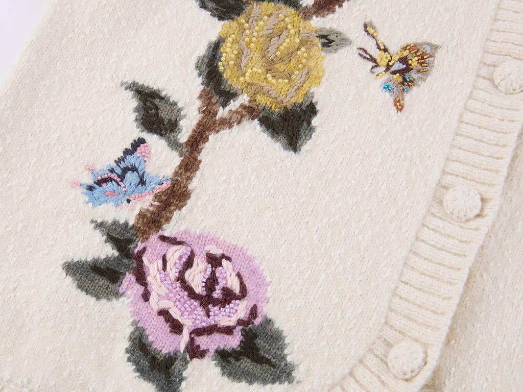 Beaded Crocheted Panda Floral Cardigan