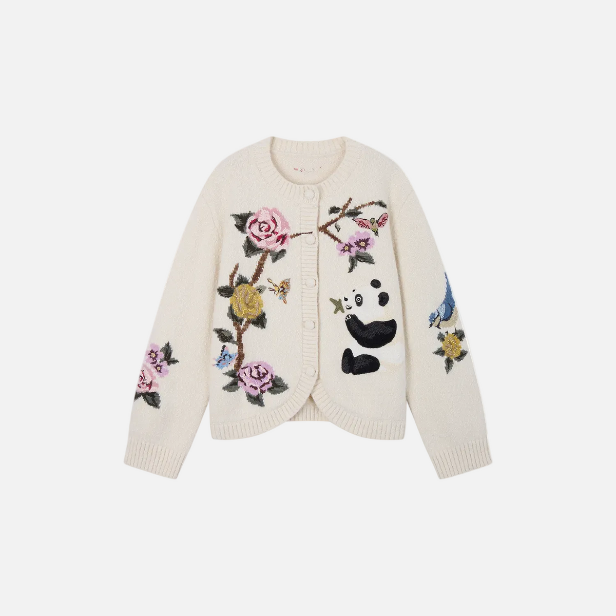 Beaded Crocheted Panda Floral Cardigan