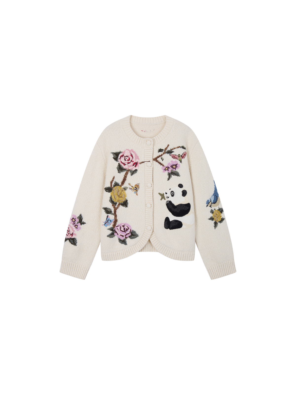 Beaded Crocheted Panda Floral Cardigan