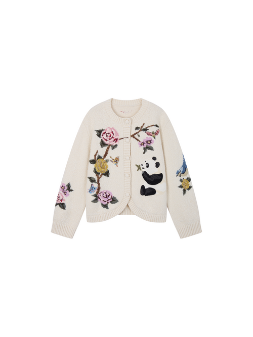 Beaded Crocheted Panda Floral Cardigan
