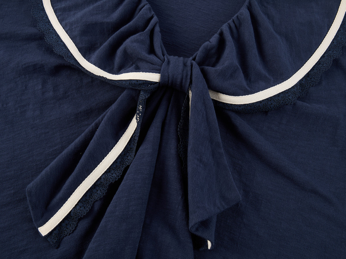Bow Ruffle Sailor-Collar T-Shirt