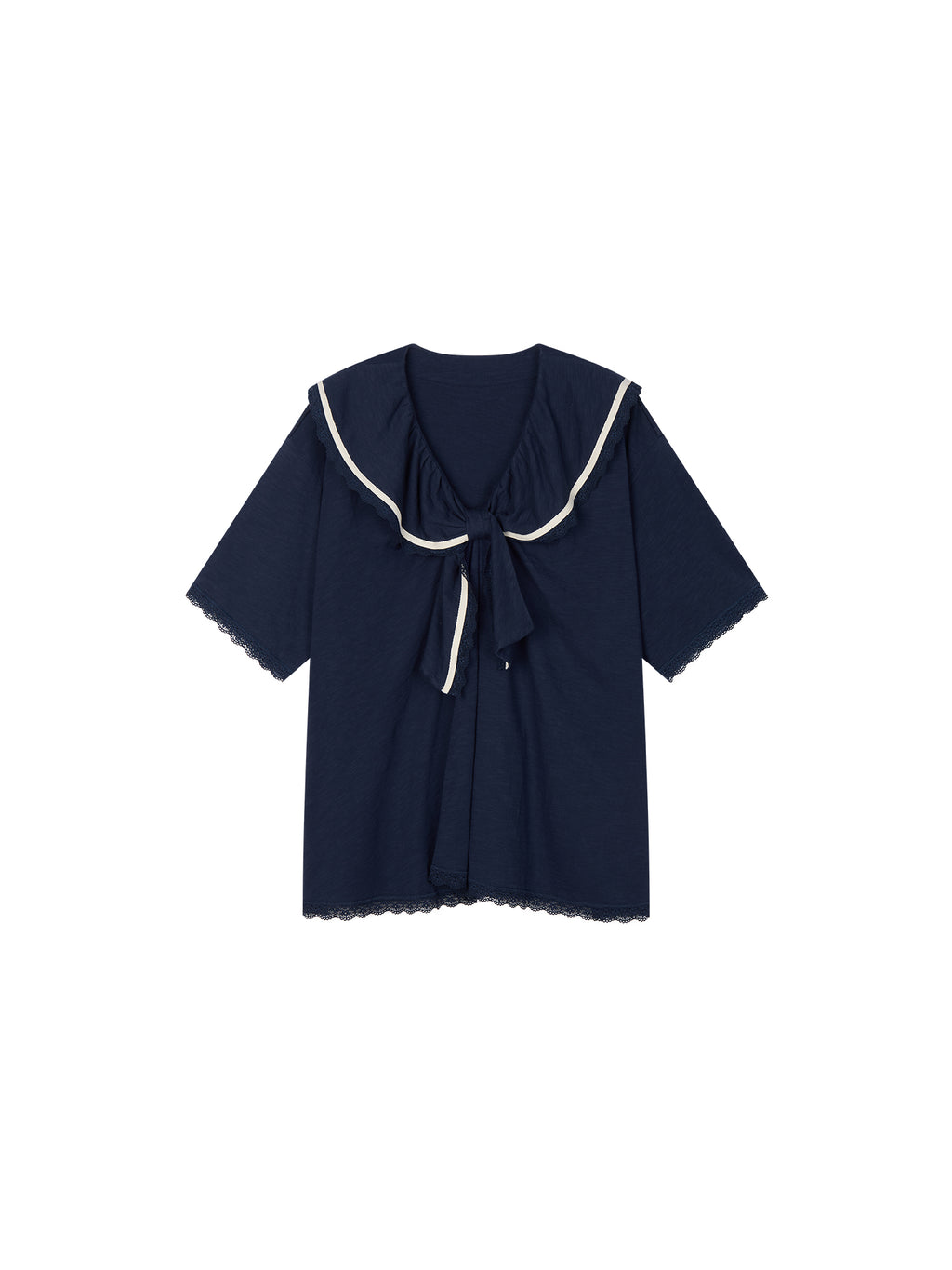 Bow Ruffle Sailor-Collar T-Shirt