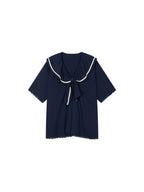 Bow Ruffle Sailor-Collar T-Shirt
