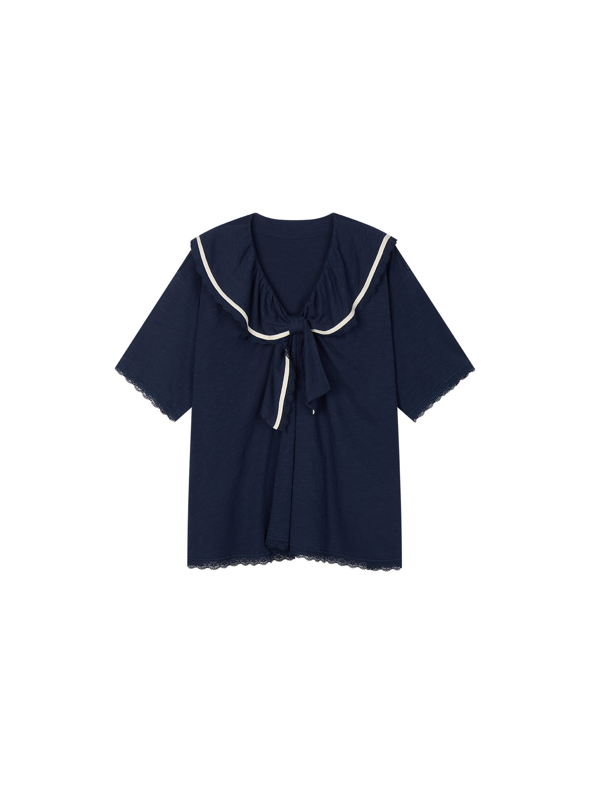 Bow Ruffle Sailor-Collar T-Shirt