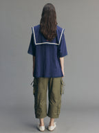Bow Ruffle Sailor-Collar T-Shirt