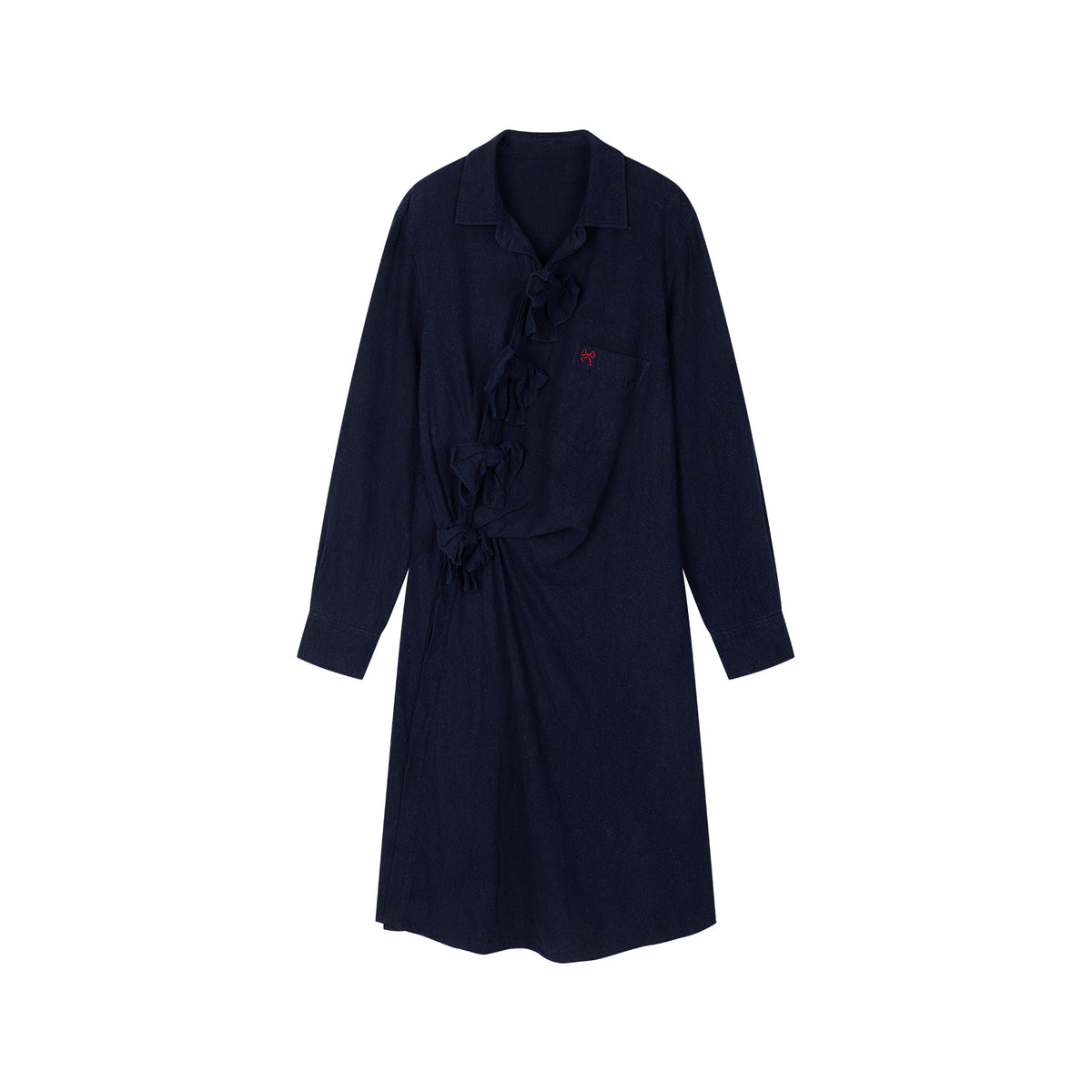 Indigo Bow Asymmetric Shirt Dress