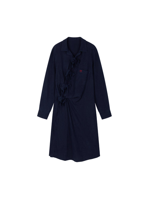 Indigo Bow Asymmetric Shirt Dress