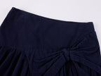 Hand-Pleated Indigo Bow A-Line Skirt