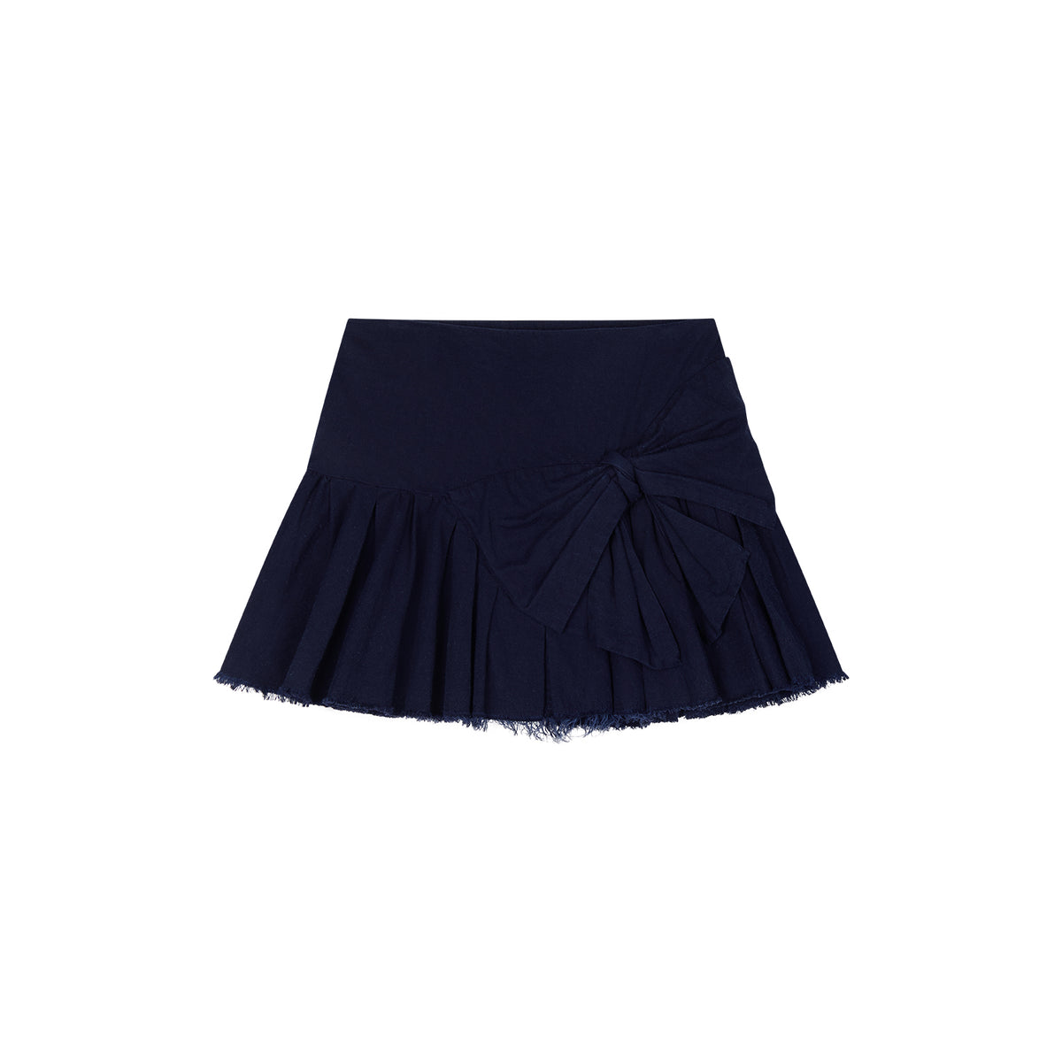Hand-Pleated Indigo Bow A-Line Skirt