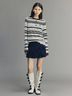 Hand-Pleated Indigo Bow A-Line Skirt