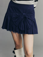 Hand-Pleated Indigo Bow A-Line Skirt