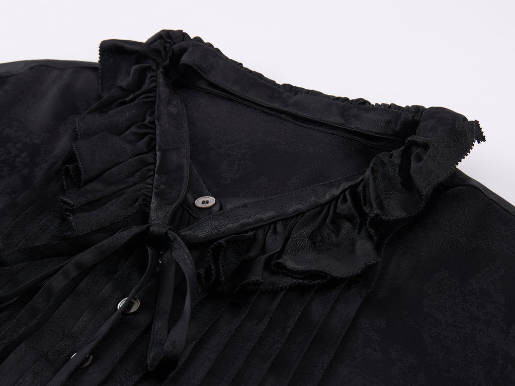 Bear Jacquard Ruffled Satin Shirt