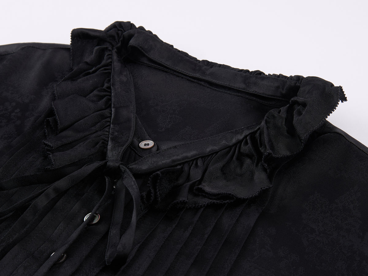 Bear Jacquard Ruffled Satin Shirt