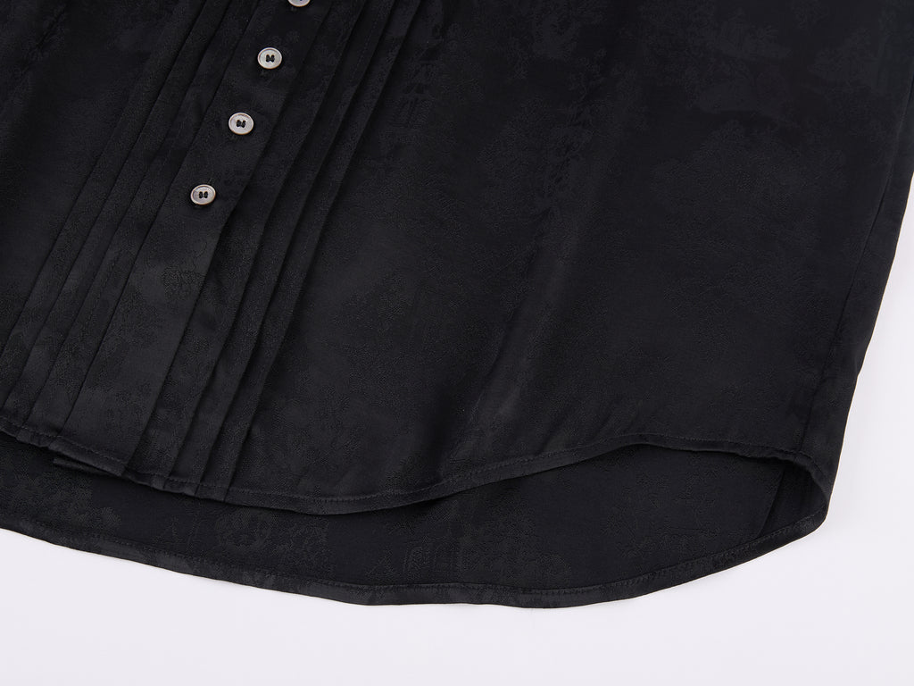 Bear Jacquard Ruffled Satin Shirt