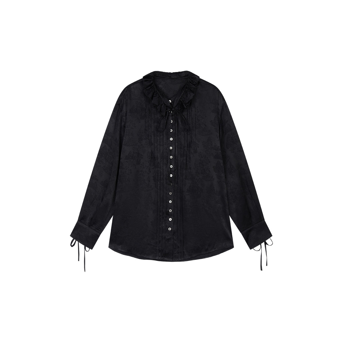 Bear Jacquard Ruffled Satin Shirt