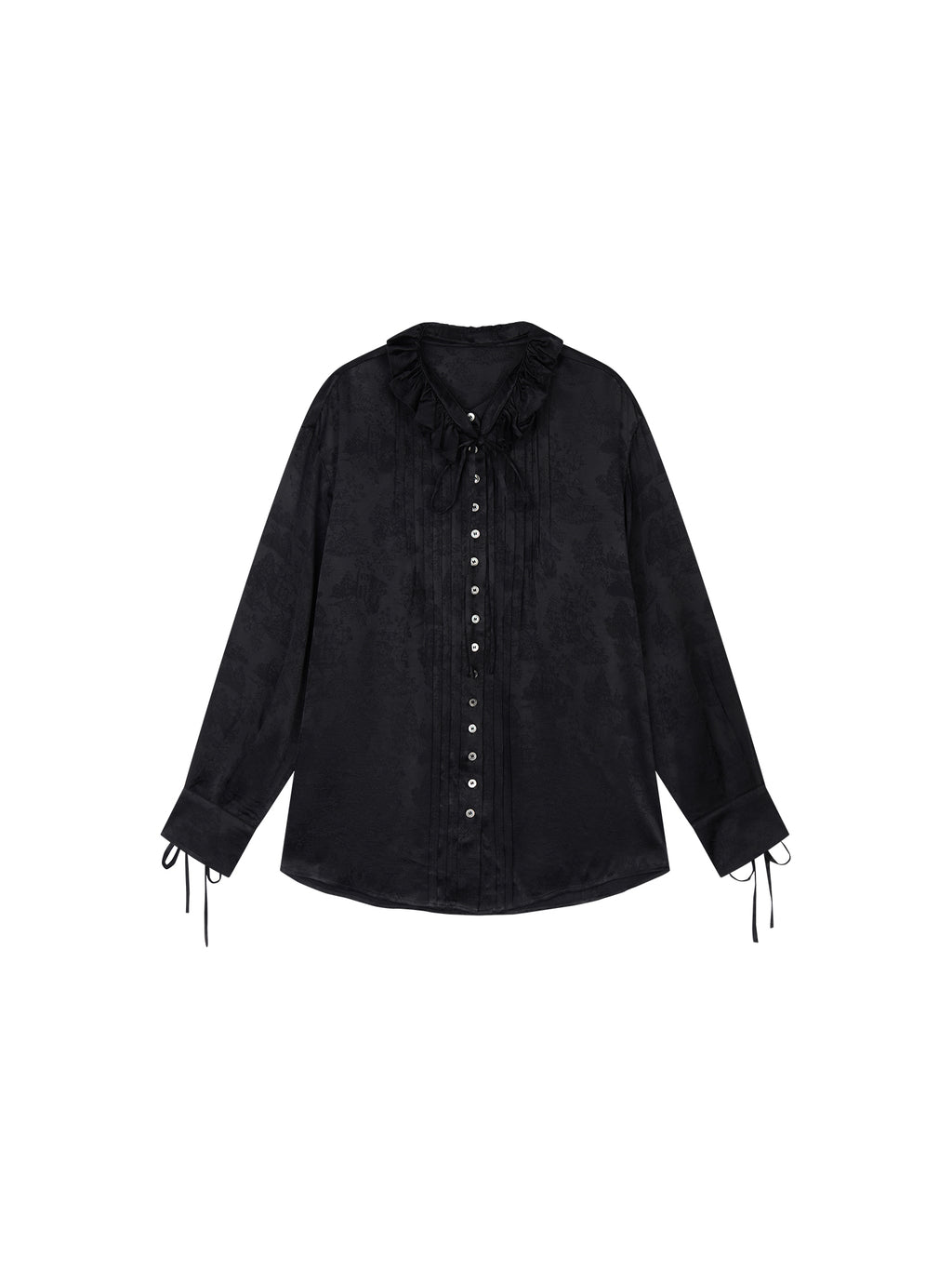 Bear Jacquard Ruffled Satin Shirt
