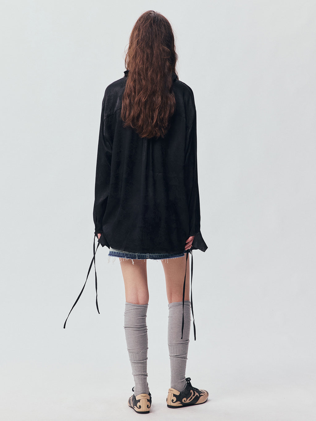 Bear Jacquard Ruffled Satin Shirt