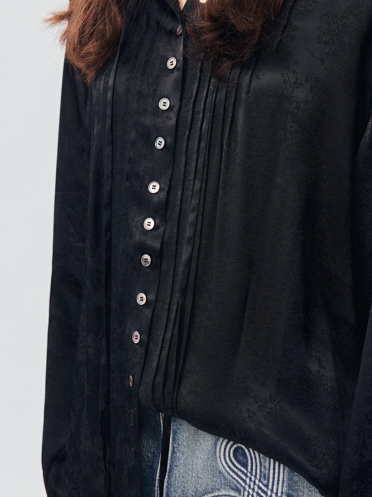 Bear Jacquard Ruffled Satin Shirt