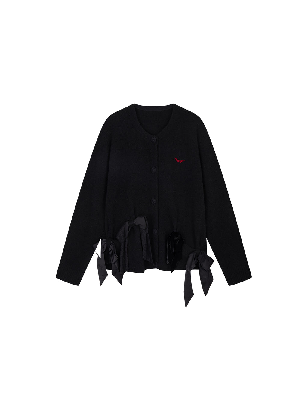 Mixed Material Bow Knit Cardigan
