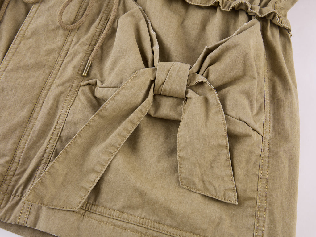 Washed Bow Pocket Padded Parka