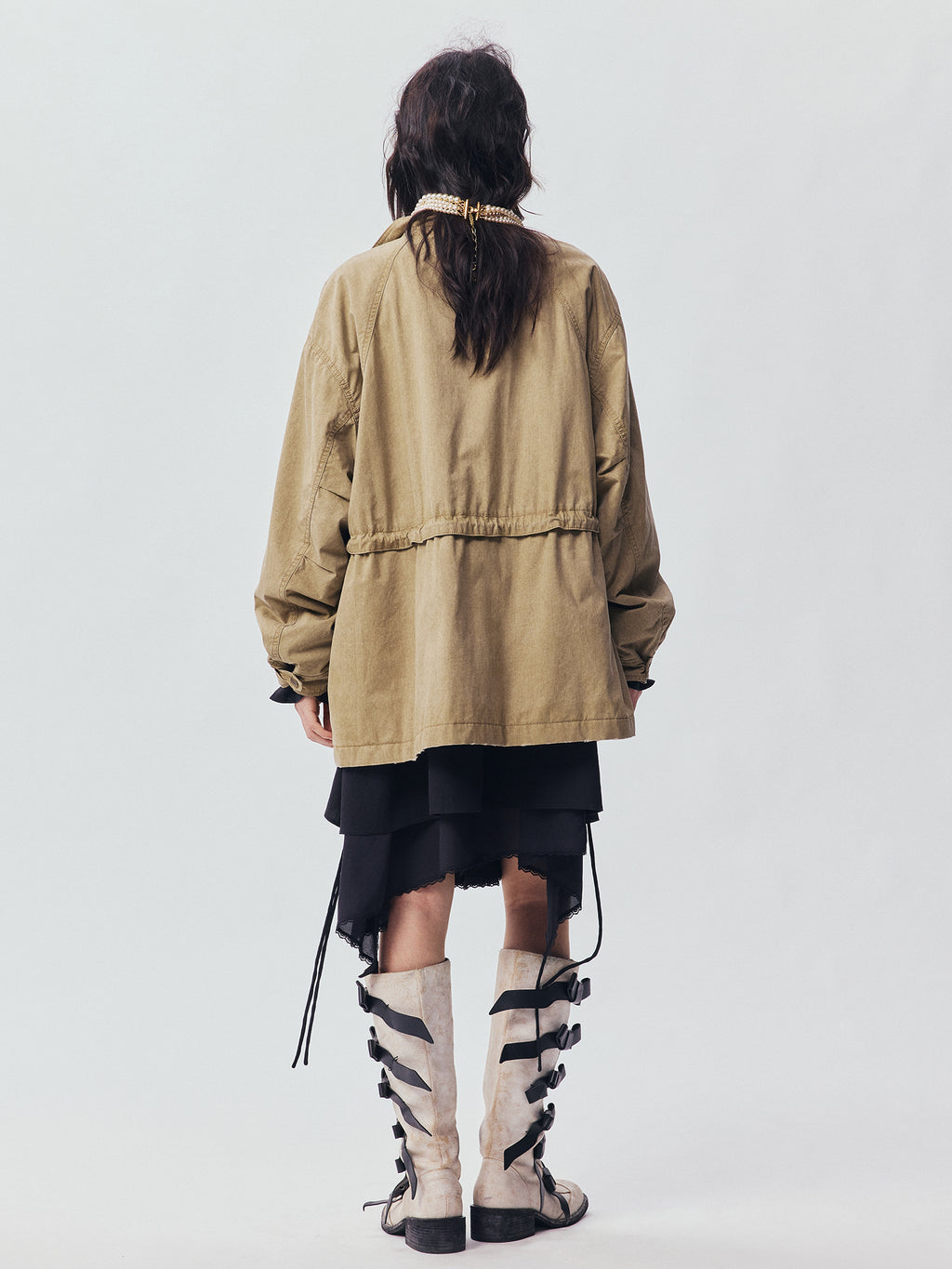 Washed Bow Pocket Padded Parka