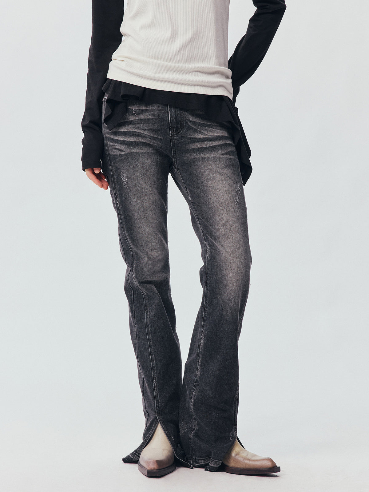 Slim Straight Leg Raw Hem Jeans