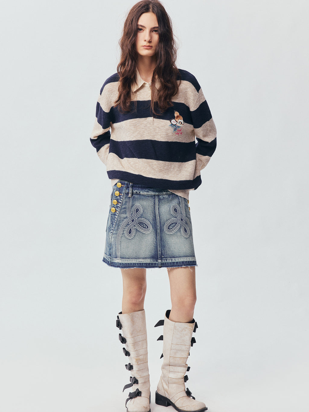 Office Braid Denim Mini Skirt