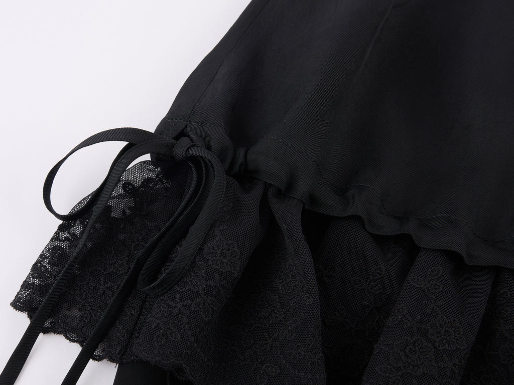 Black Flowing Layered Lace Skirt