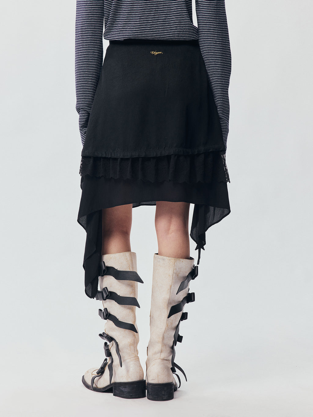 Black Flowing Layered Lace Skirt
