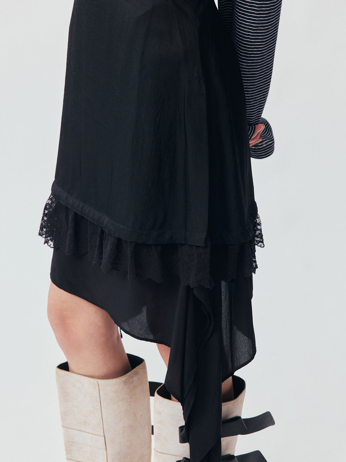 Black Flowing Layered Lace Skirt