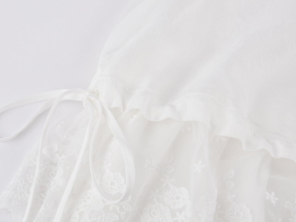 Beige Flowing Tiered Lace Skirt