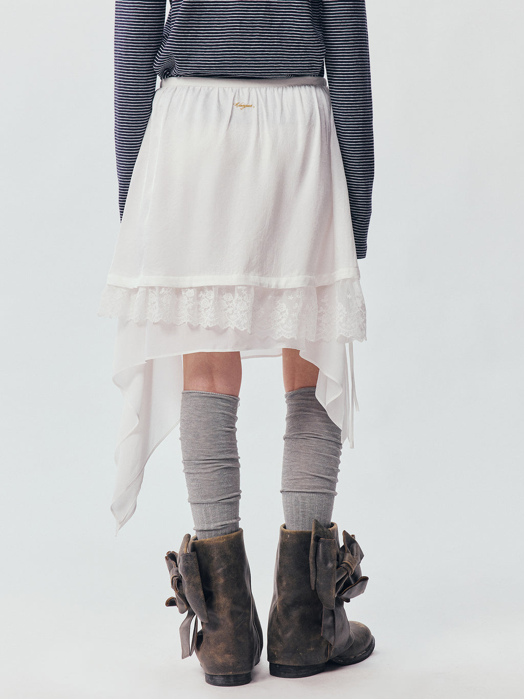 Beige Flowing Tiered Lace Skirt