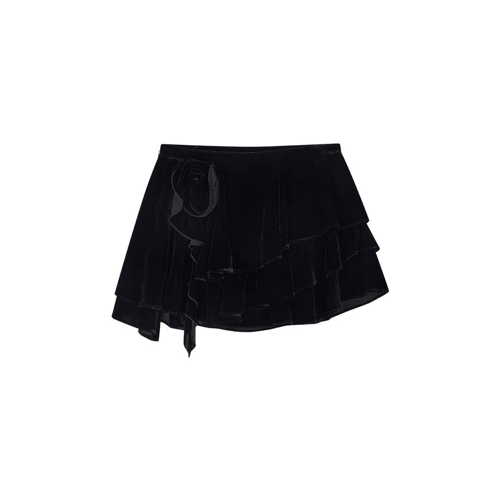 Sculpted Flower Tiered Velvet Mini Skirt