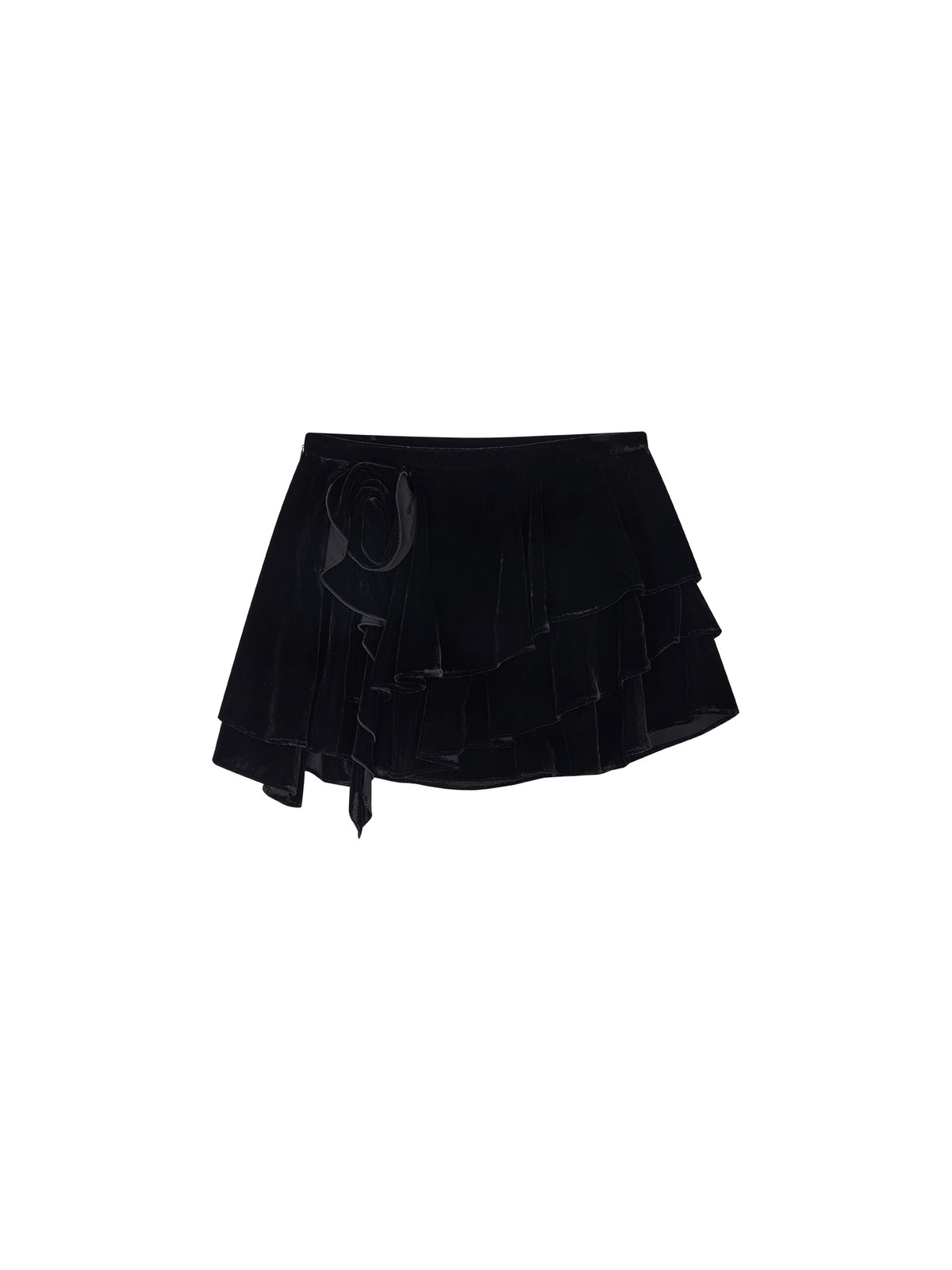 Sculpted Flower Tiered Velvet Mini Skirt