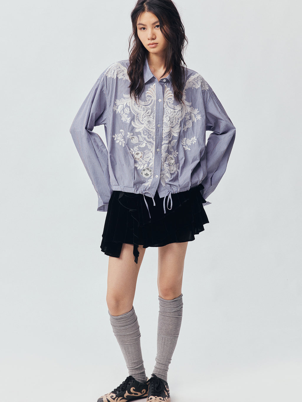 Sculpted Flower Tiered Velvet Mini Skirt