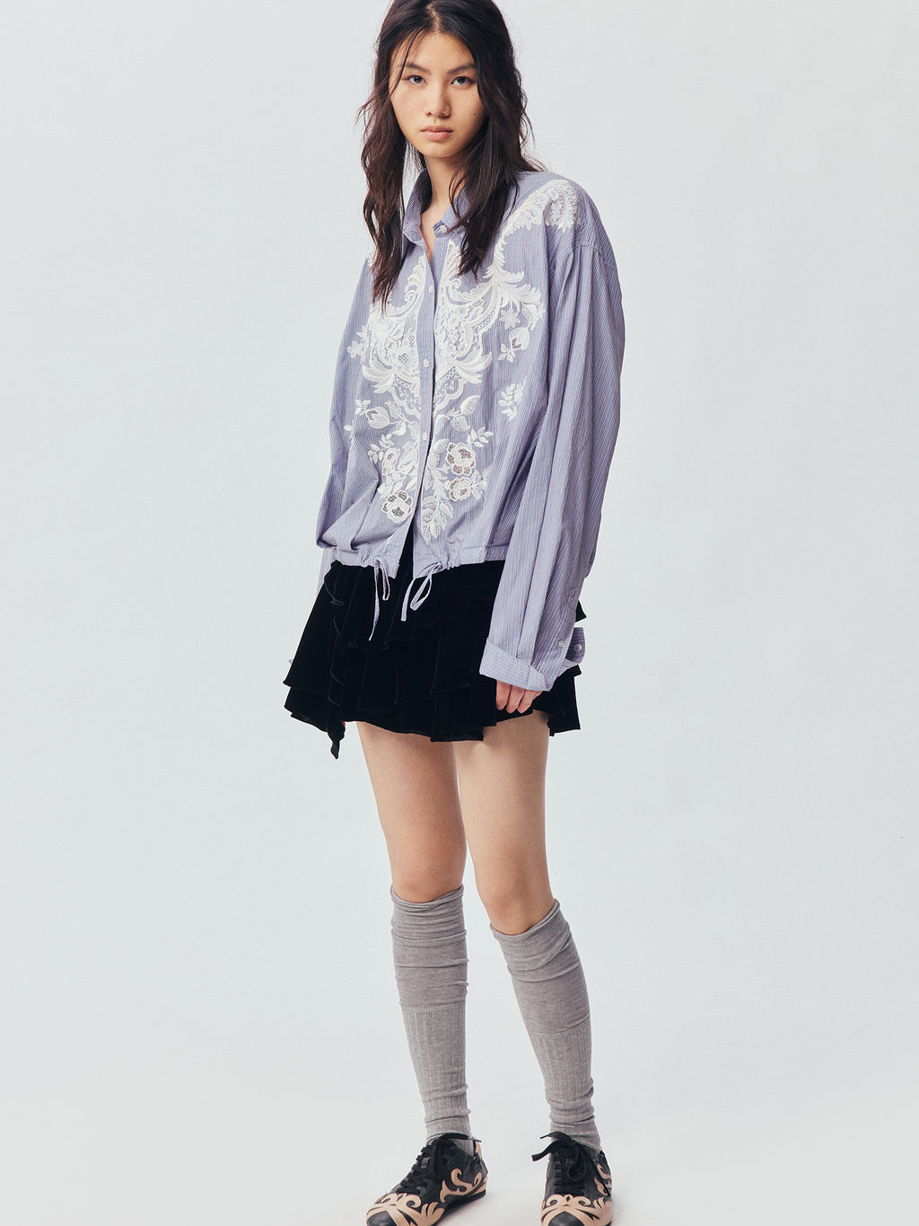 Sculpted Flower Tiered Velvet Mini Skirt