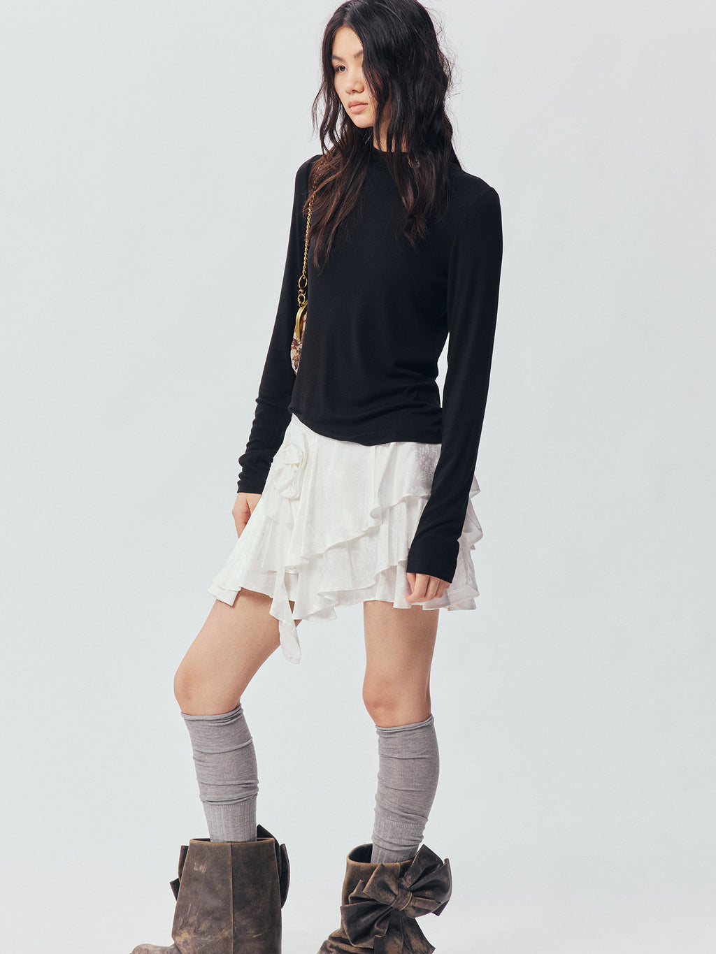 Sculpted Flower Tiered Satin Mini Skirt