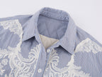 Lace Embroidered Striped Padded Shirt Jacket