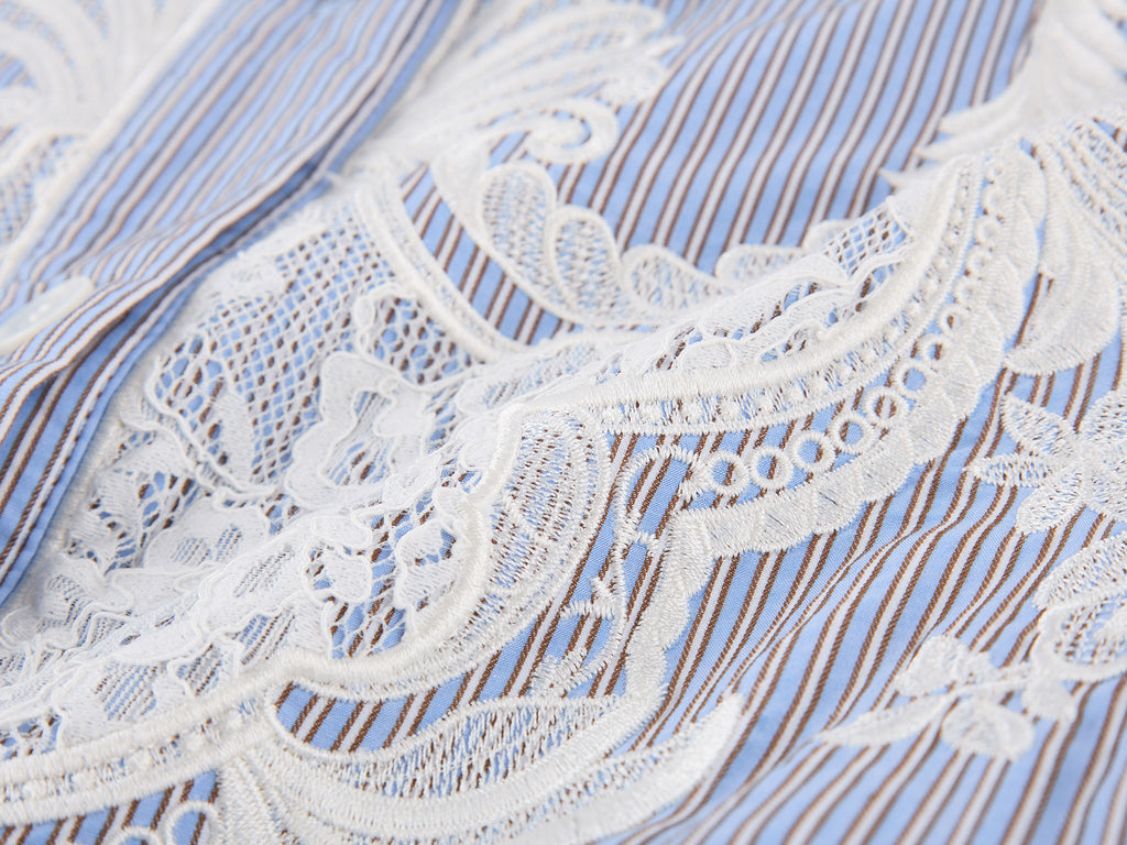 Lace Embroidered Striped Padded Shirt Jacket