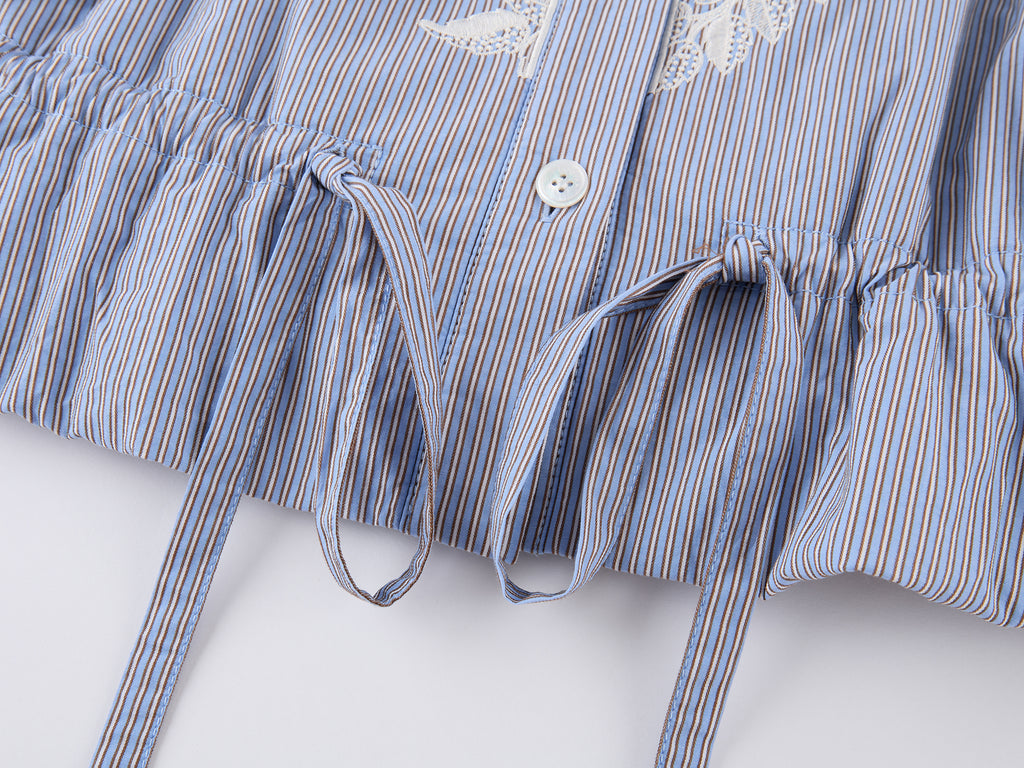 Lace Embroidered Striped Padded Shirt Jacket