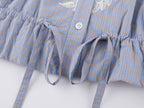 Lace Embroidered Striped Padded Shirt Jacket