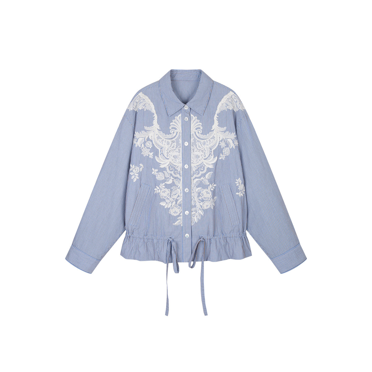 Lace Embroidered Striped Padded Shirt Jacket