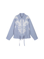 Lace Embroidered Striped Padded Shirt Jacket