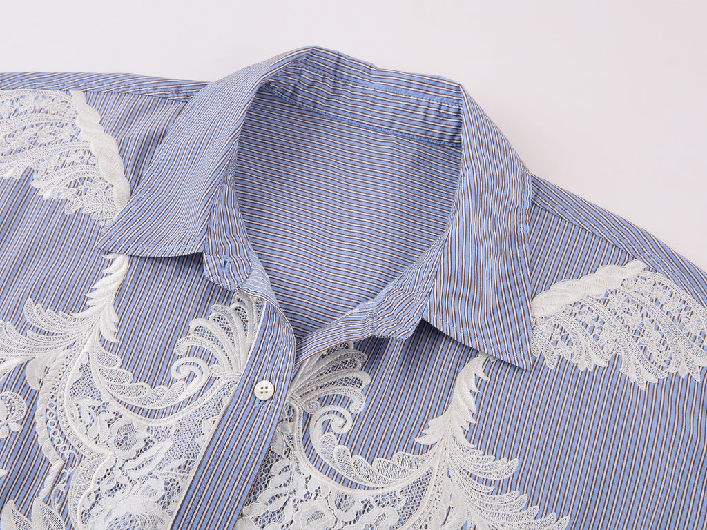 Lace Embroidered Striped Shirt