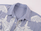 Lace Embroidered Striped Shirt